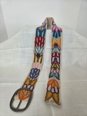 Bohemian Style Embroidered Floral Wool Belt in Multicolor